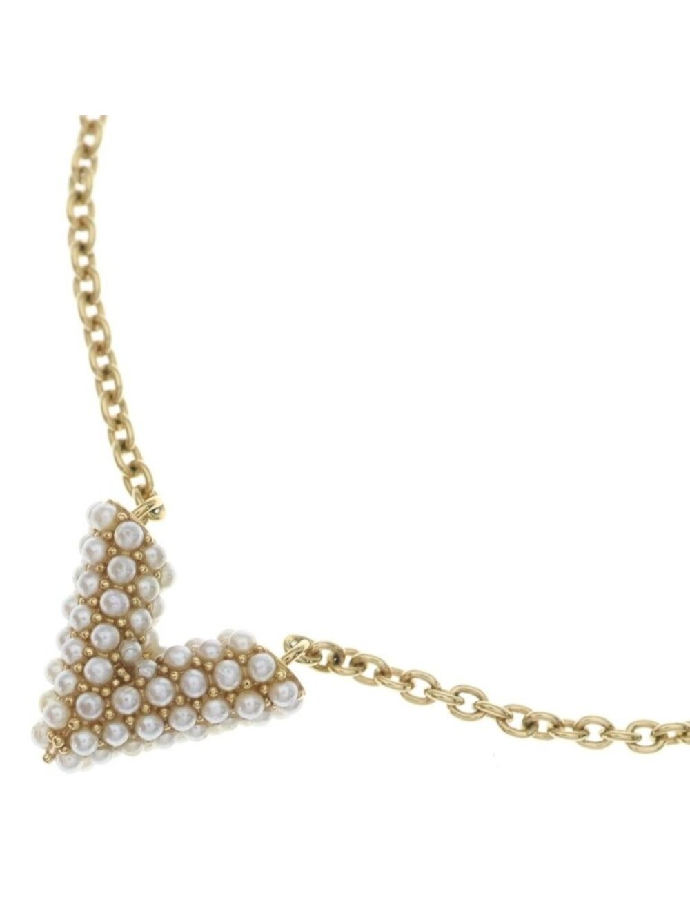 Louis Vuitton Collier Essential V Perlee Logo Pearl Chain Necklace Gold
